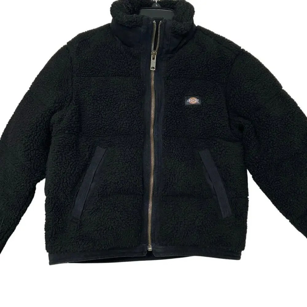 Dickies Mount Hope Sherpa Puffer Jacket Knit Black Women’s Small Cozy Winter - Picture 2 of 16